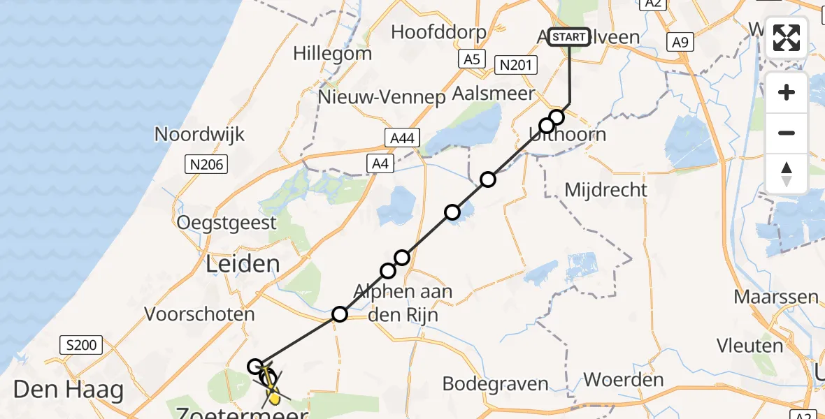 Routekaart van de vlucht: Politiehelikopter naar Zoetermeer, Zijdelweg
