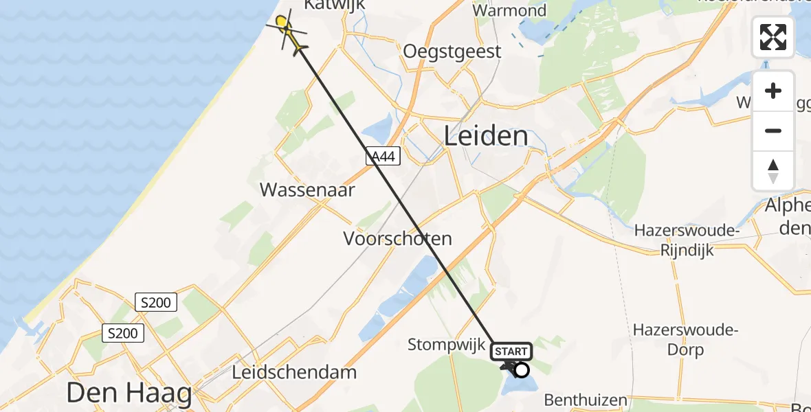 Routekaart van de vlucht: Politiehelikopter naar Katwijk, Zuidduinseweg