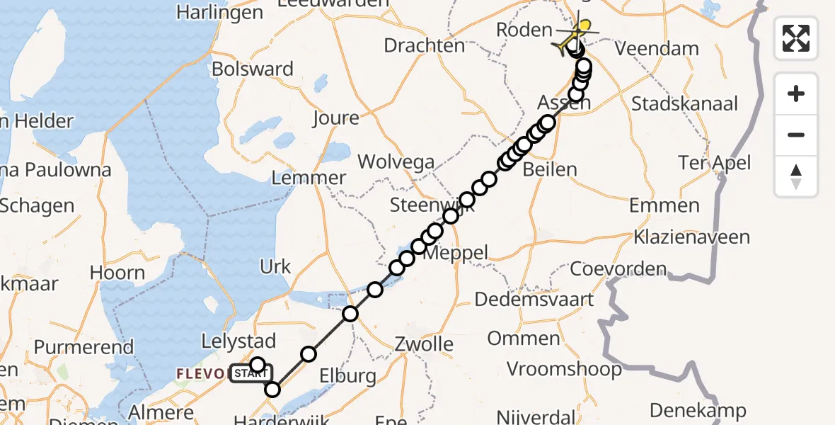 Routekaart van de vlucht: Traumaheli naar Groningen Airport Eelde, Larserweg