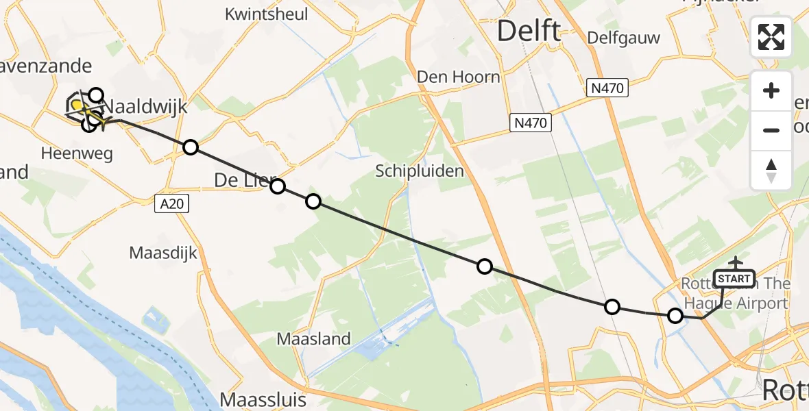 Routekaart van de vlucht: Lifeliner 2 naar 's-Gravenzande, Schipholstraat
