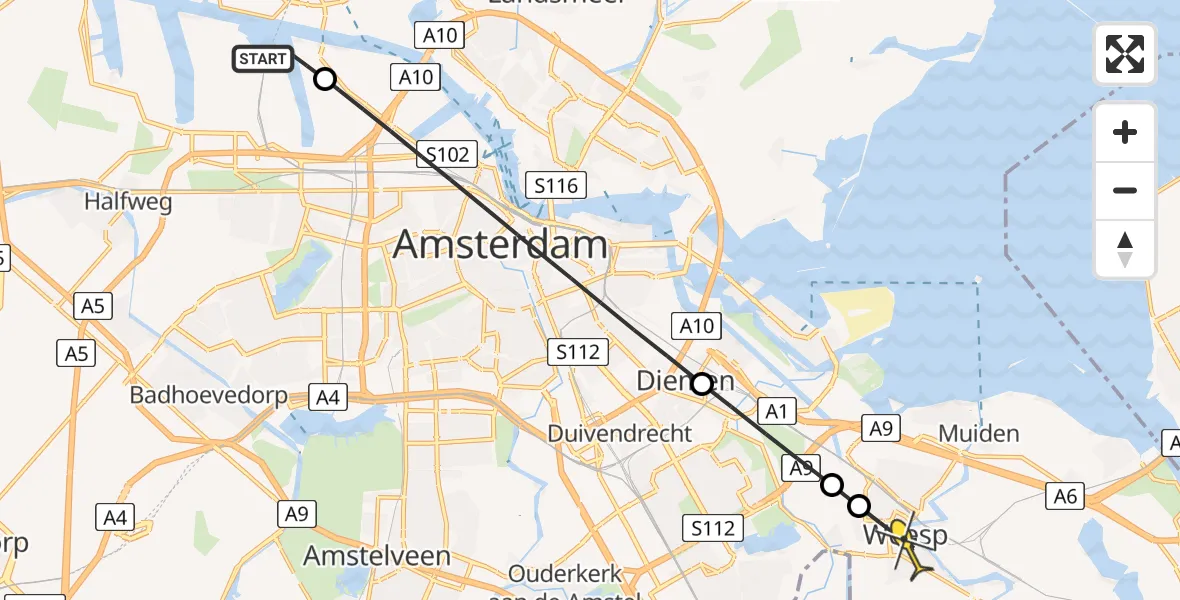 Routekaart van de vlucht: Lifeliner 1 naar Weesp, Kajuitpad