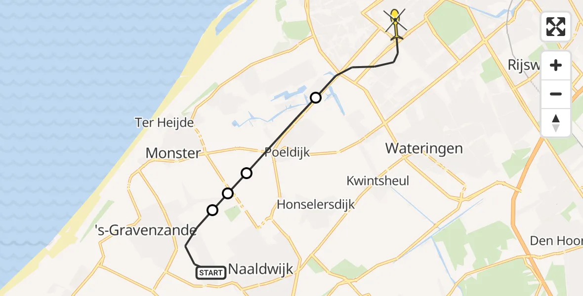 Routekaart van de vlucht: Lifeliner 2 naar Den Haag, Meerkoet