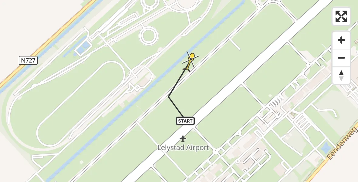 Routekaart van de vlucht: Ambulancehelikopter naar Lelystad Airport, RDW-testbaan