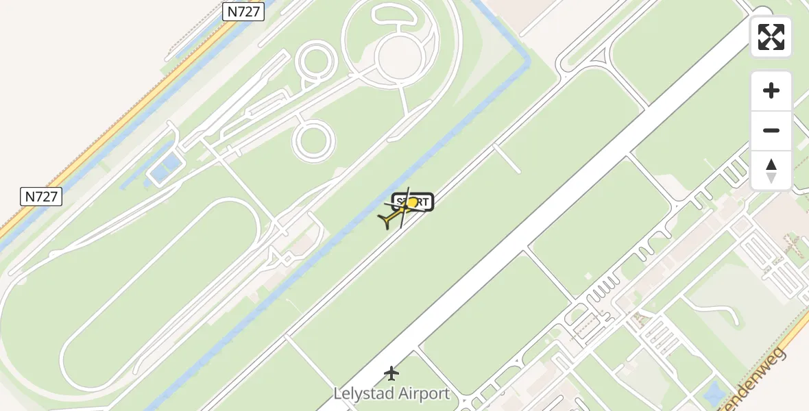 Routekaart van de vlucht: Ambulancehelikopter naar Lelystad Airport, RDW-testbaan