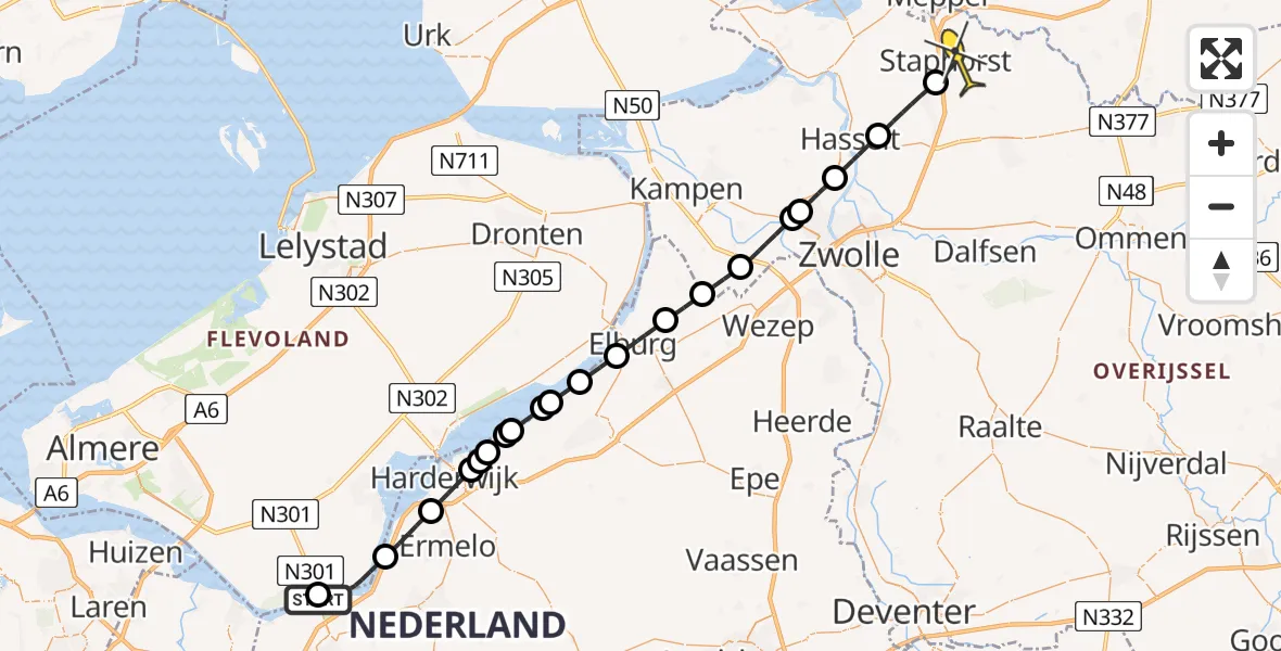 Routekaart van de vlucht: Lifeliner 3 naar Staphorst, Putter Zeedijk