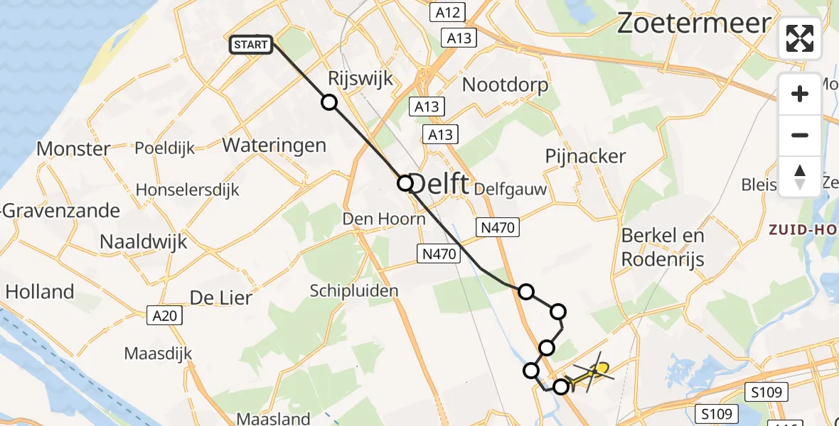 Routekaart van de vlucht: Lifeliner 2 naar Rotterdam The Hague Airport, Kuinrestraat