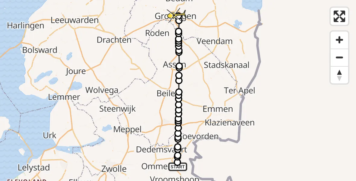 Routekaart van de vlucht: Lifeliner 4 naar Universitair Medisch Centrum Groningen, Oude Vaart