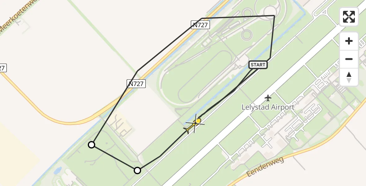 Routekaart van de vlucht: Ambulanceheli naar Lelystad Airport, RDW-testbaan