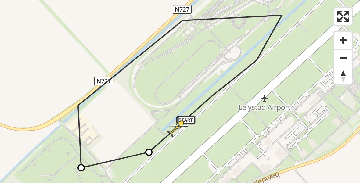 Routekaart van de vlucht: Ambulancehelikopter naar Lelystad Airport, RDW-testbaan