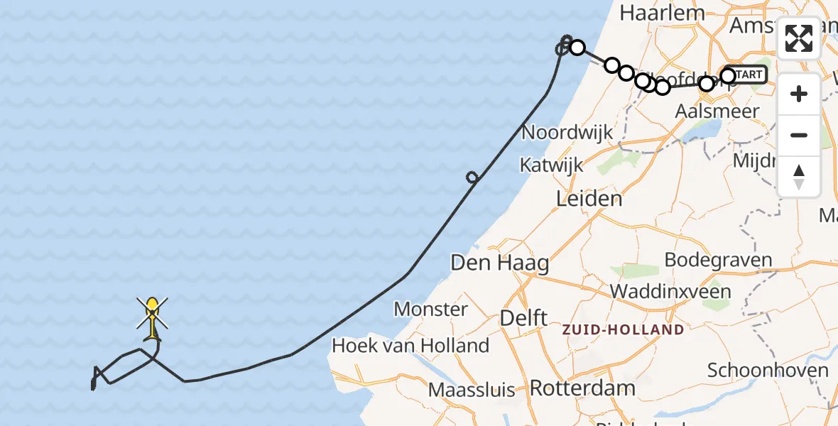 Vluchtroute Politiehelikopter van Schiphol naar 