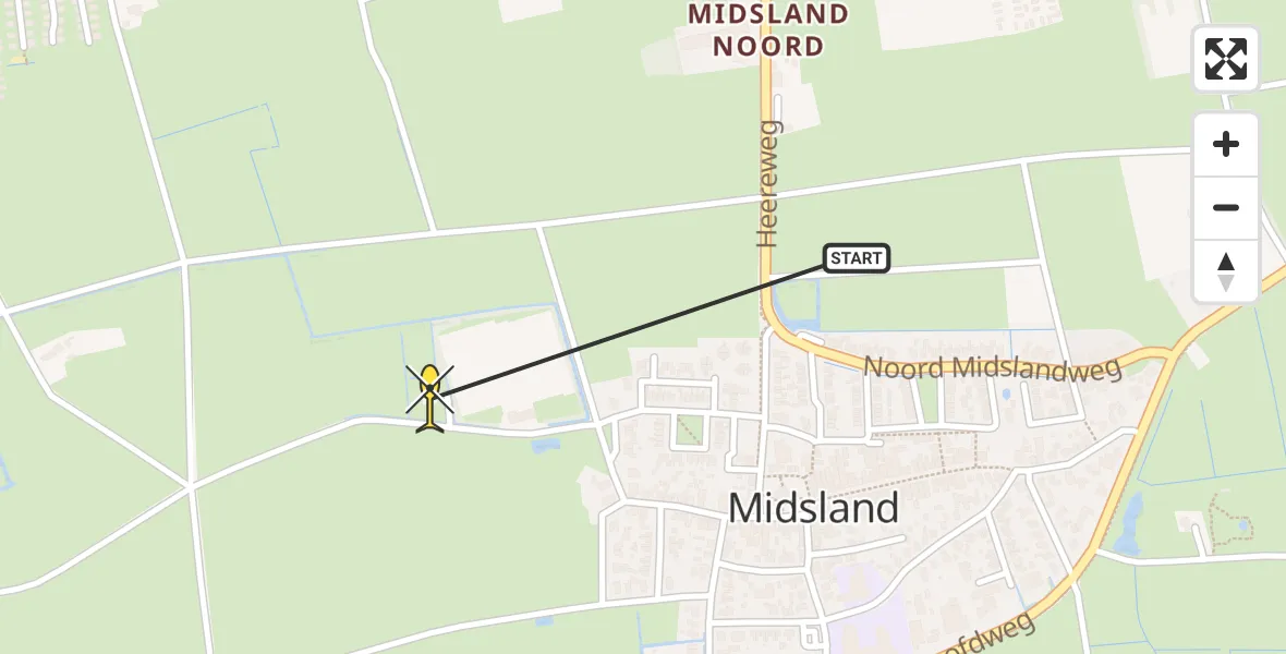 Routekaart van de vlucht: Ambulancehelikopter naar Midsland, Kallandspad