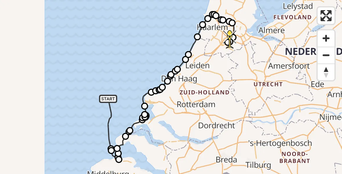 Vluchtroute Politiehelikopter van  naar Schiphol