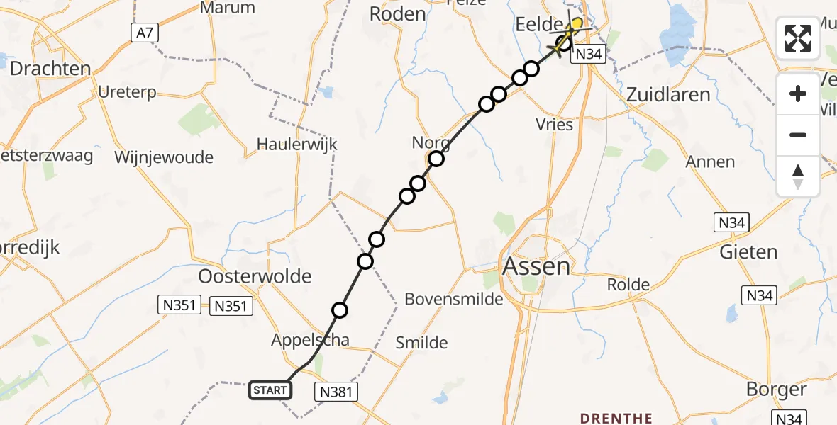 Routekaart van de vlucht: Lifeliner 4 naar Groningen Airport Eelde, Machlaan