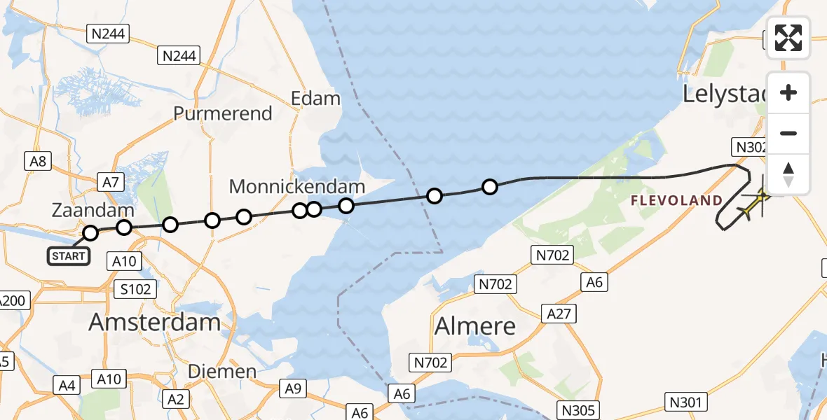Routekaart van de vlucht: Traumaheli naar Lelystad Airport, Hemkade