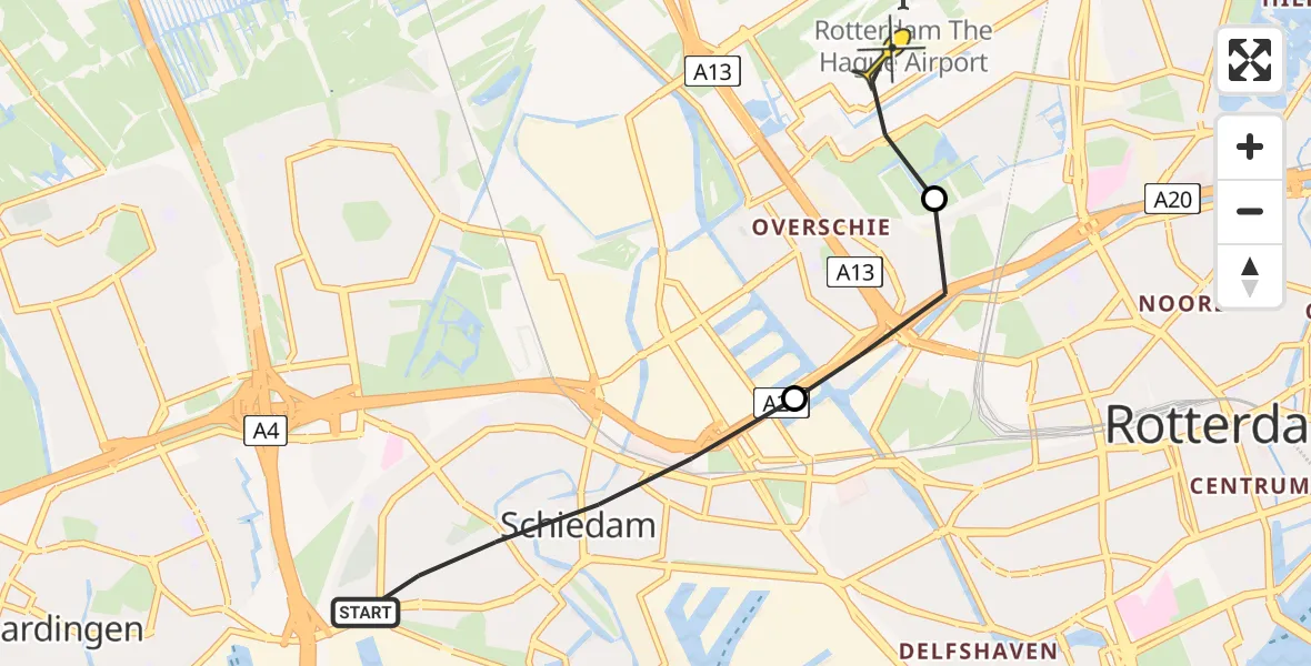 Routekaart van de vlucht: Lifeliner 2 naar Rotterdam The Hague Airport, Vriendschapsplein