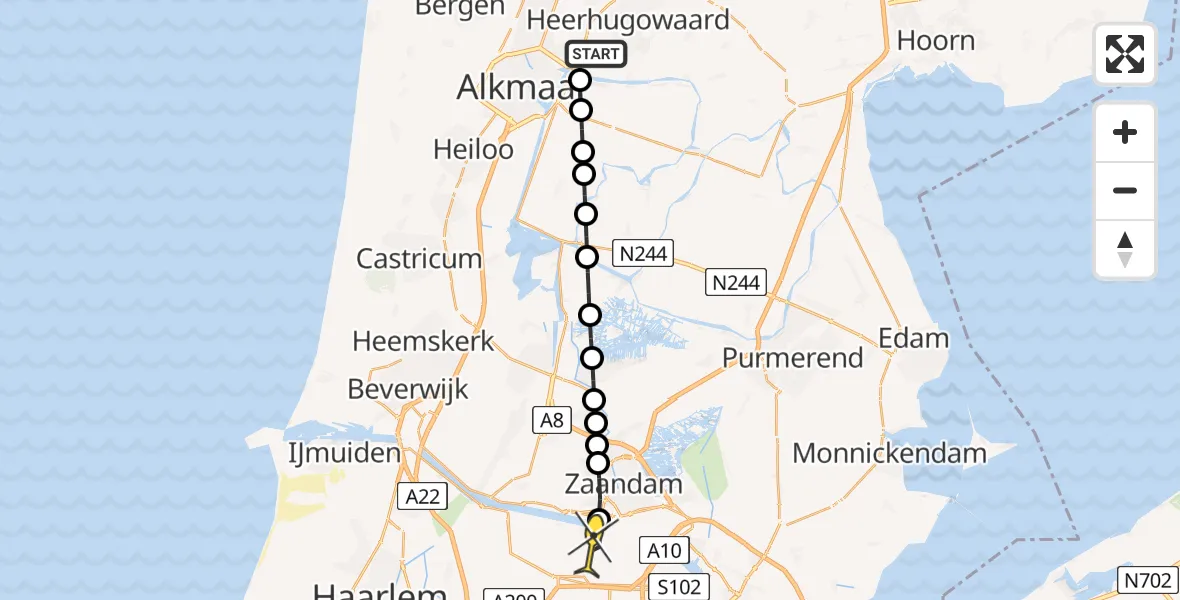 Routekaart van de vlucht: Lifeliner 1 naar Amsterdam Heliport, Buitenhof
