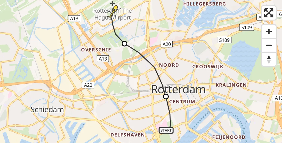 Routekaart van de vlucht: Lifeliner 2 naar Rotterdam The Hague Airport, Kruisplein