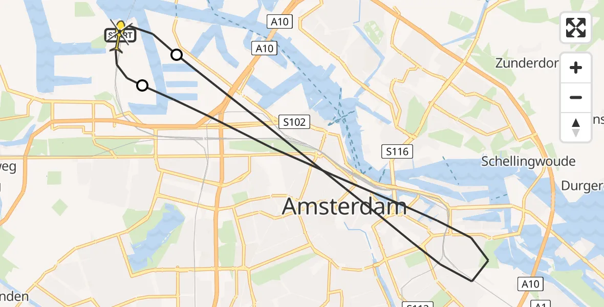 Routekaart van de vlucht: Lifeliner 1 naar Amsterdam Heliport, Westhavenweg