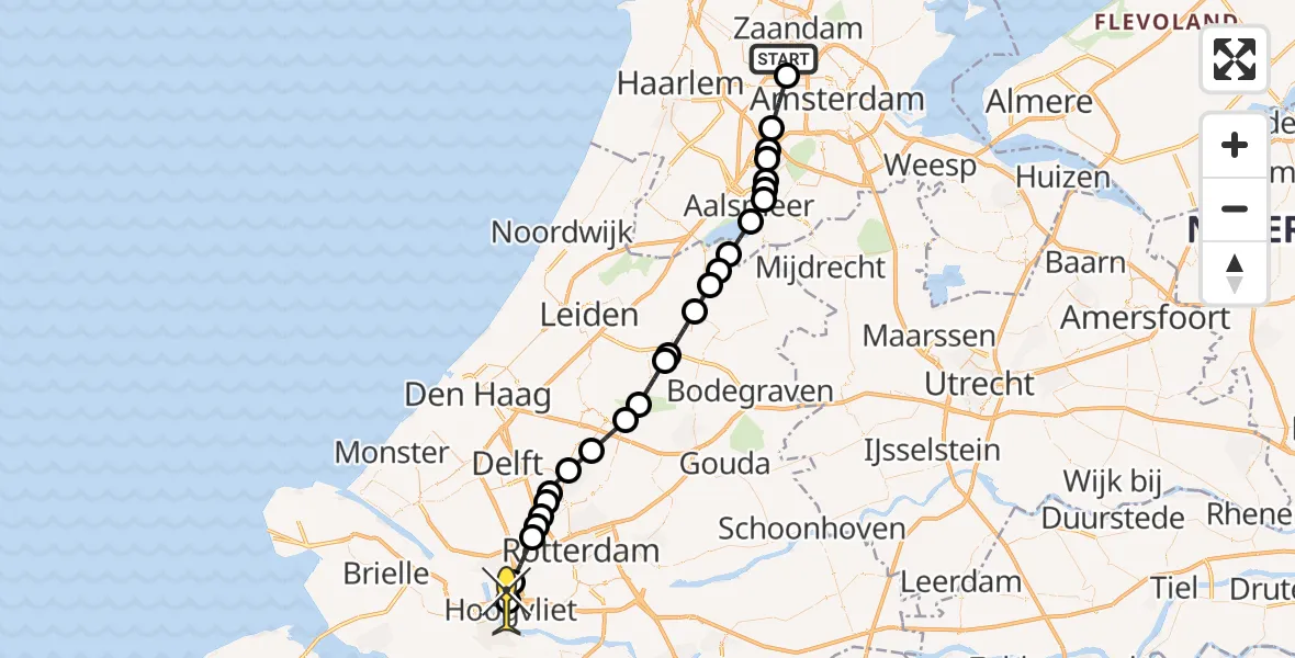 Routekaart van de vlucht: Lifeliner 1 naar Hoogvliet, Lipariweg