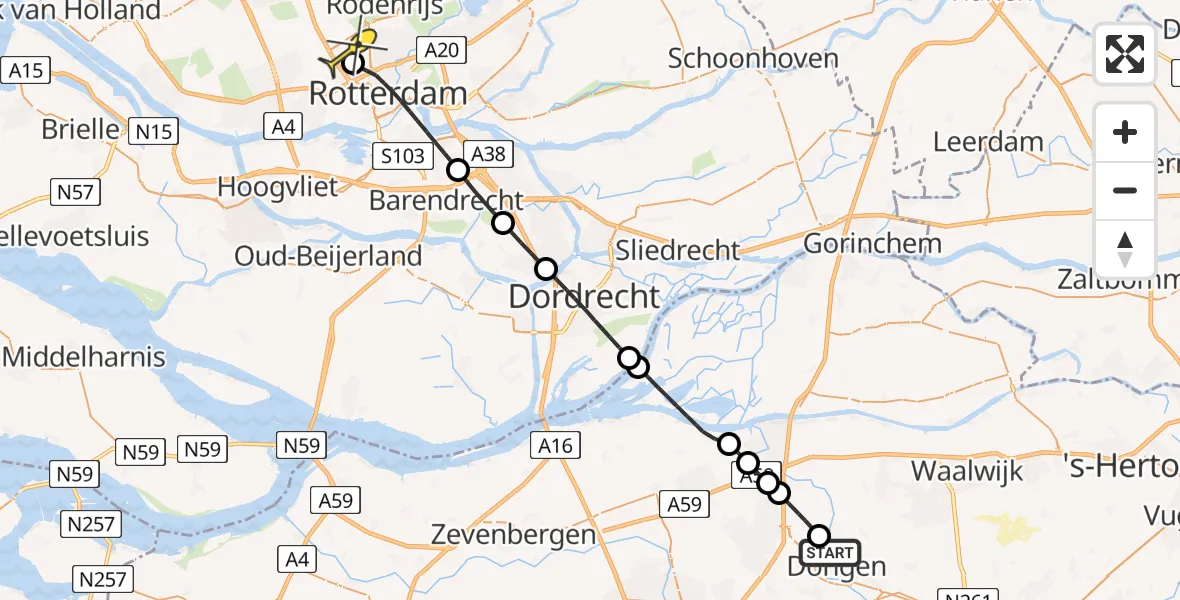 Routekaart van de vlucht: Lifeliner 2 naar Rotterdam The Hague Airport, Griendsteeg
