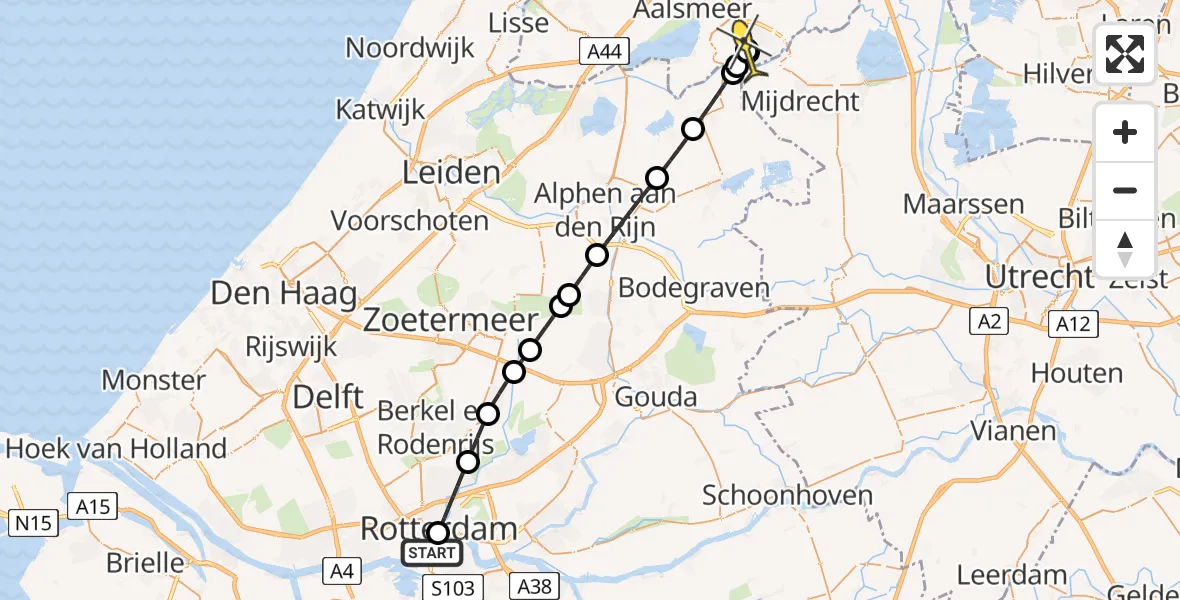 Routekaart van de vlucht: Lifeliner 1 naar De Kwakel, Lijnbaan
