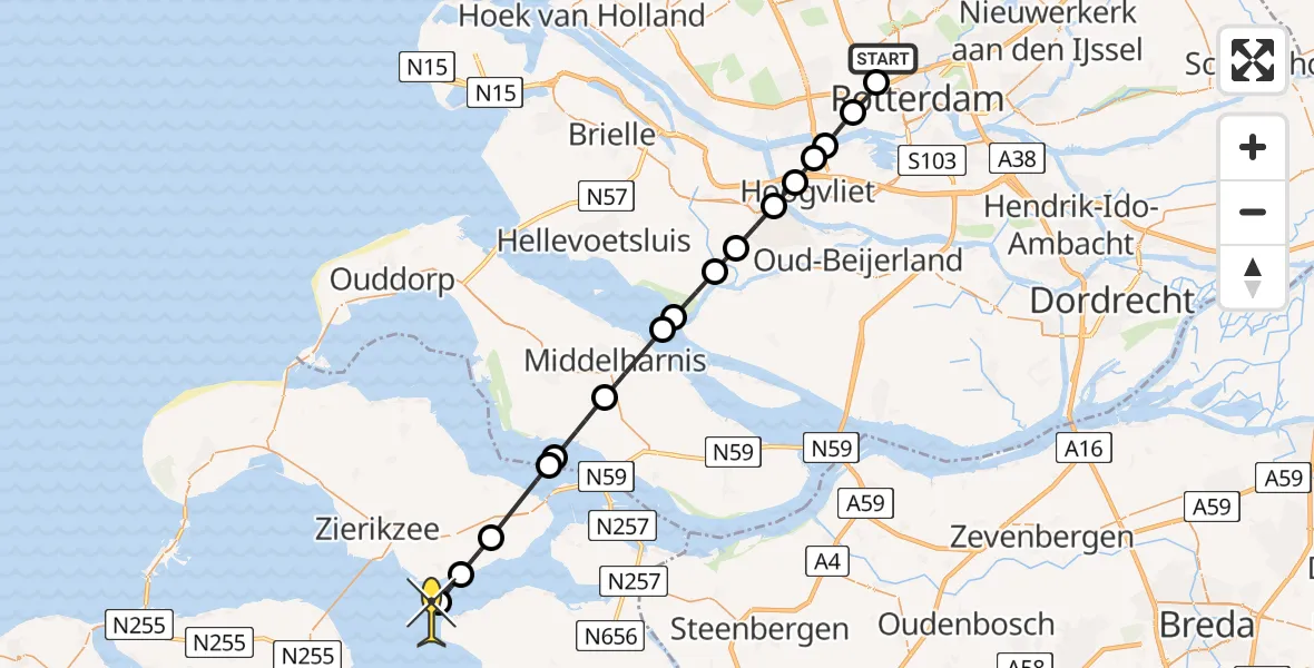 Routekaart van de vlucht: Lifeliner 2 naar Stavenisse, Zestienhovensepad