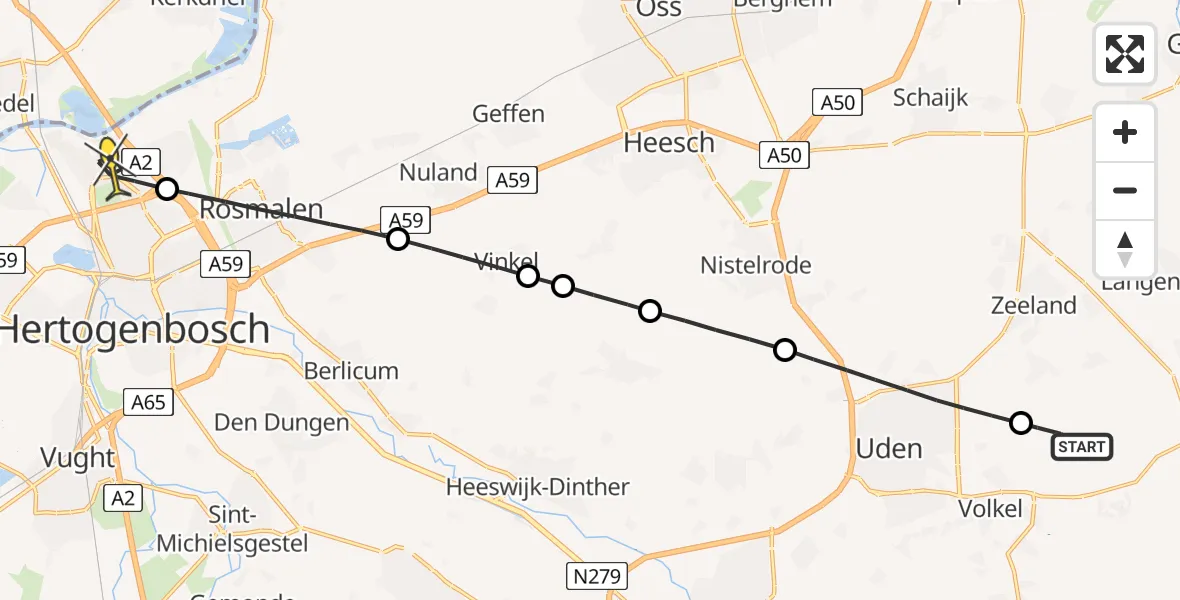 Routekaart van de vlucht: Lifeliner 3 naar 's-Hertogenbosch, Zeelandsedijk