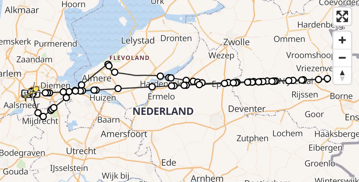 Vluchtroute Politiehelikopter van Schiphol naar Schiphol