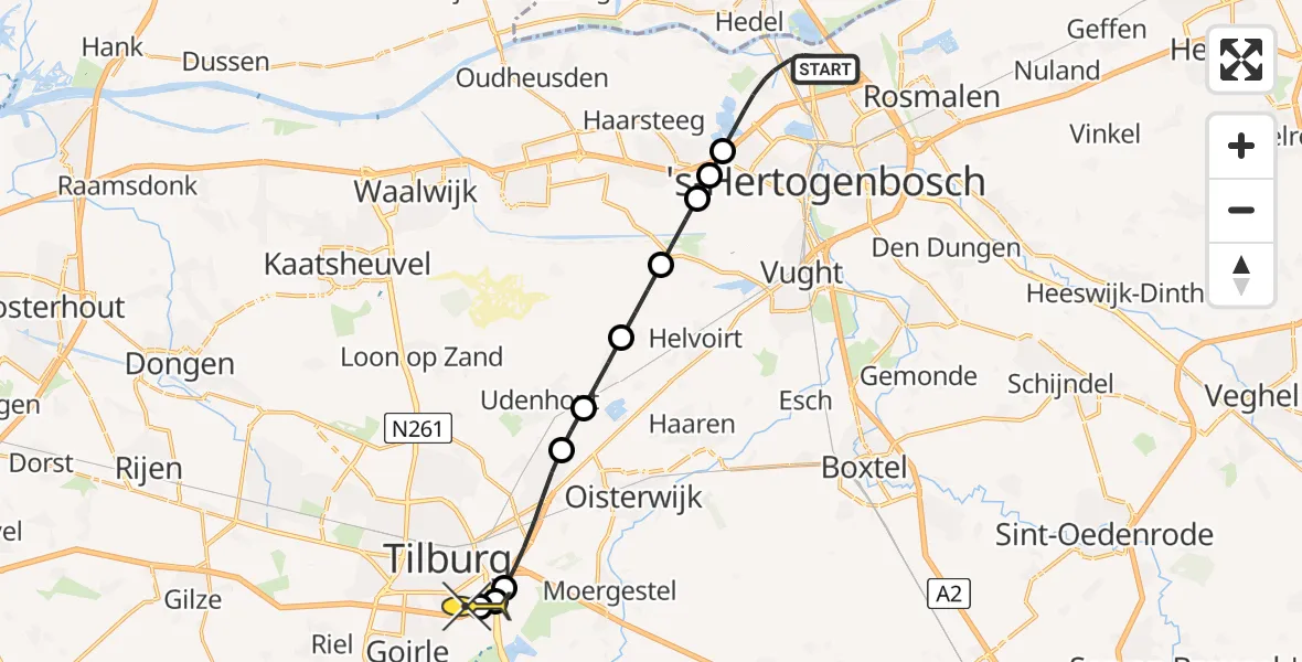 Routekaart van de vlucht: Lifeliner 3 naar Tilburg, Meester Bierkuslaan