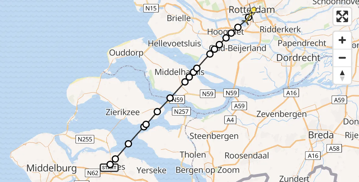 Routekaart van de vlucht: Lifeliner 2 naar Erasmus MC, Albardastraat