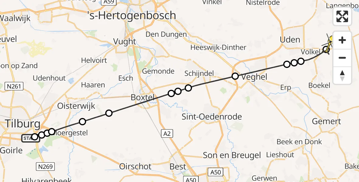 Routekaart van de vlucht: Lifeliner 3 naar Vliegbasis Volkel, Provincialeweg