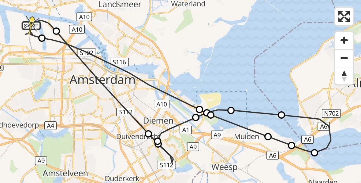 Routekaart van de vlucht: Lifeliner 1 naar Amsterdam Heliport, Dukdalfweg