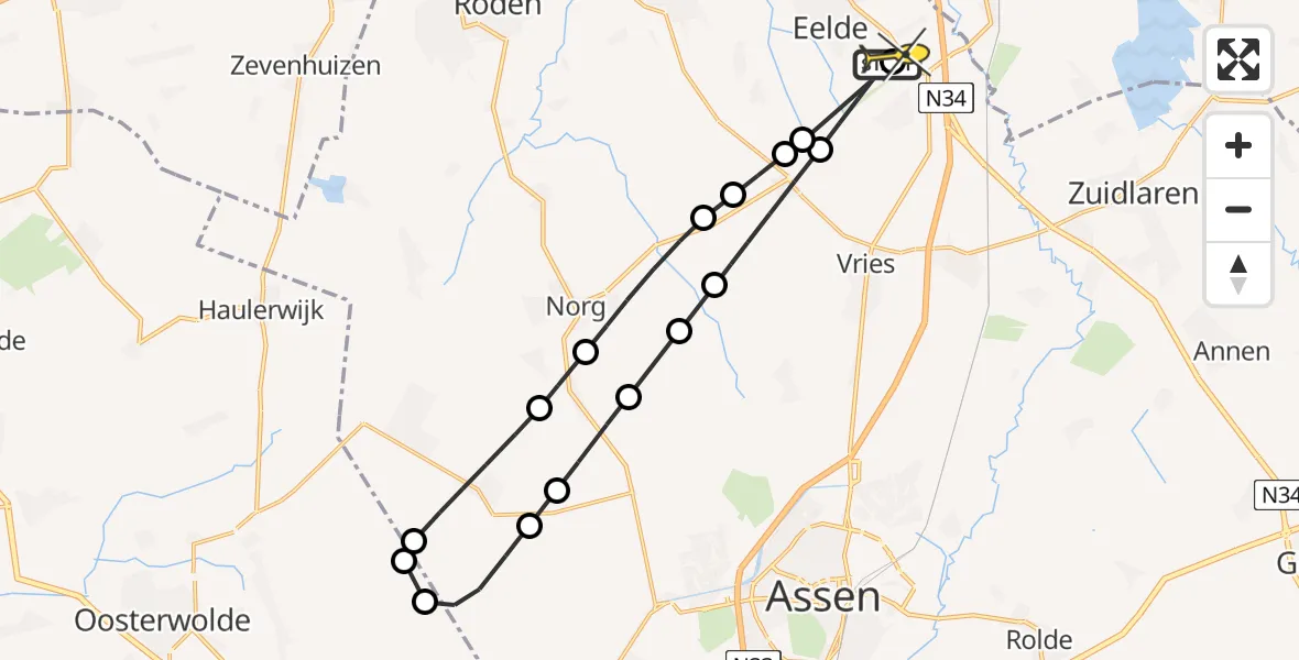 Routekaart van de vlucht: Lifeliner 4 naar Groningen Airport Eelde, Luchtenburgerweg