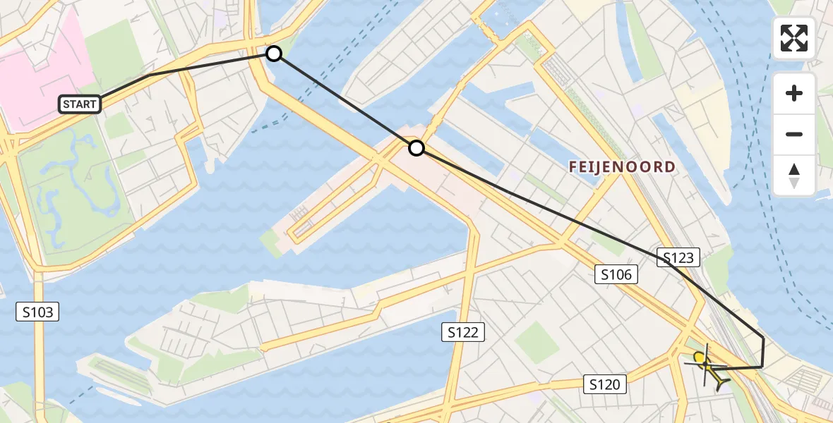 Routekaart van de vlucht: Lifeliner 2 naar Rotterdam, Vasteland