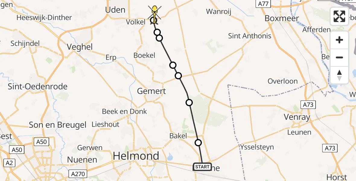 Routekaart van de vlucht: Lifeliner 3 naar Vliegbasis Volkel, Kouwenhoekseweg