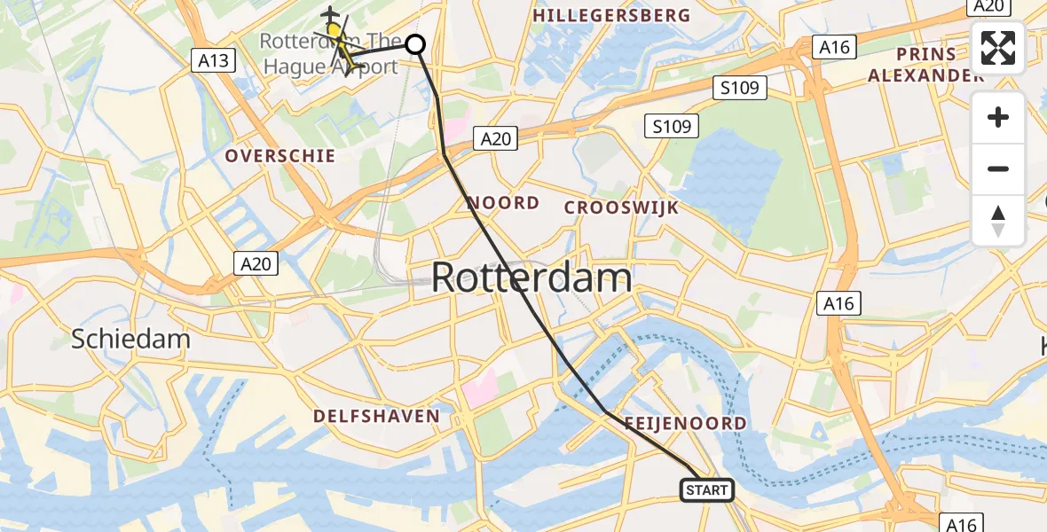 Routekaart van de vlucht: Lifeliner 2 naar Rotterdam The Hague Airport, Laan op Zuid