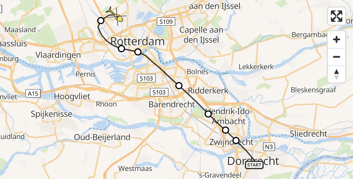 Routekaart van de vlucht: Lifeliner 2 naar Rotterdam The Hague Airport, Nassauweg