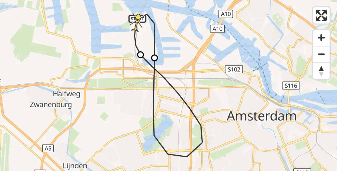 Routekaart van de vlucht: Lifeliner 1 naar Amsterdam Heliport, Hornweg