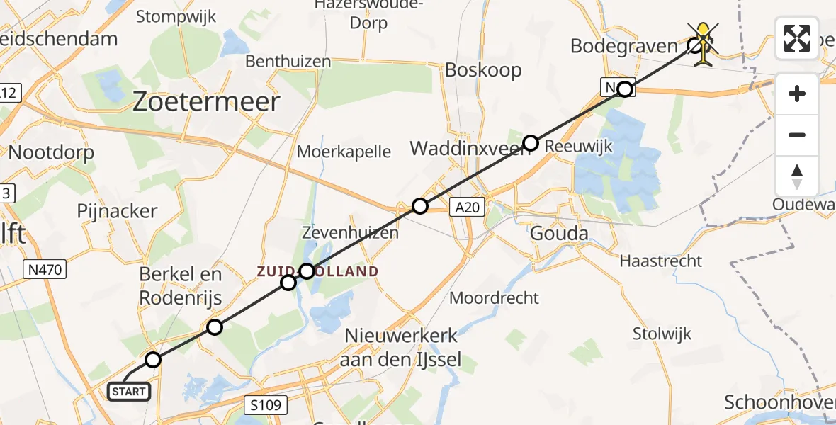 Routekaart van de vlucht: Lifeliner 2 naar Nieuwerbrug aan den Rijn, Bovendijk