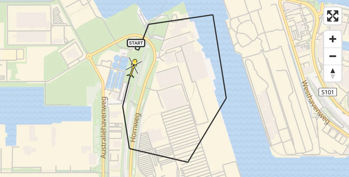 Routekaart van de vlucht: Lifeliner 1 naar Amsterdam Heliport, Lipariweg