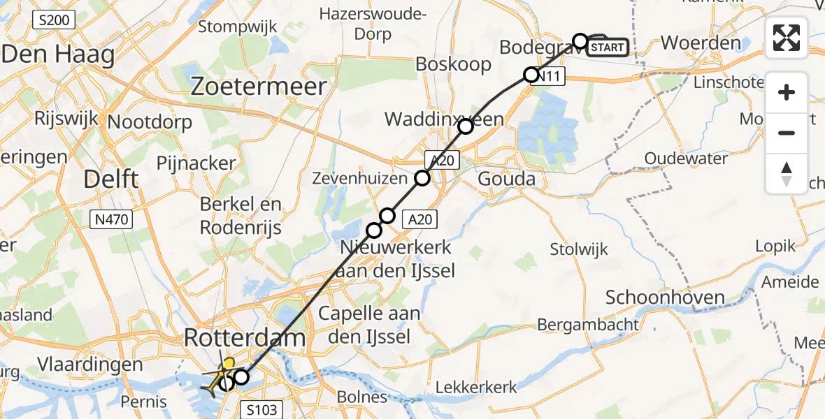 Routekaart van de vlucht: Lifeliner 2 naar Rotterdam, Noordzijde