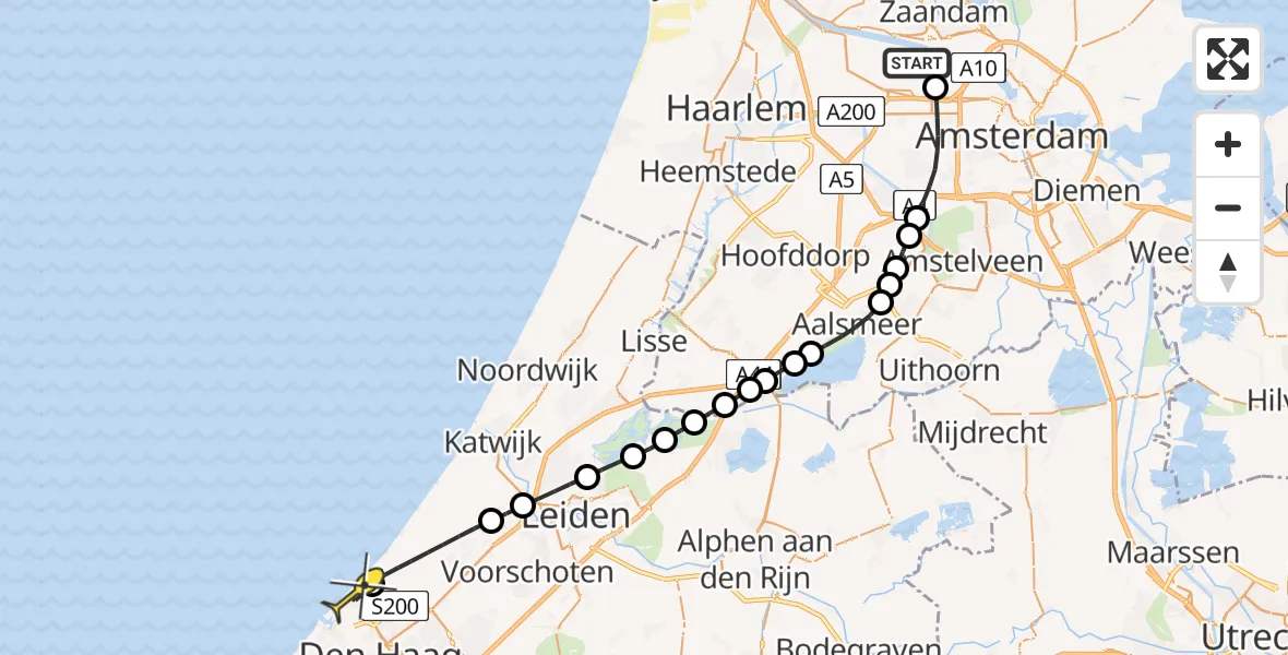 Routekaart van de vlucht: Lifeliner 1 naar Den Haag, Hemweg