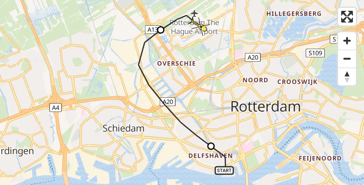 Routekaart van de vlucht: Lifeliner 2 naar Rotterdam The Hague Airport, Aelbrechtskade