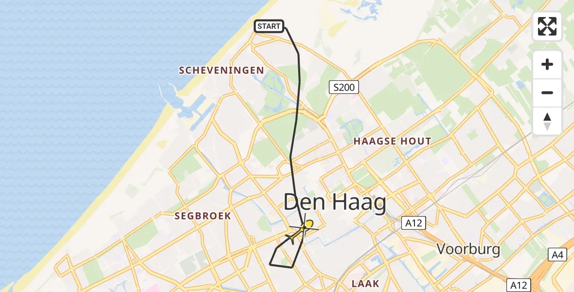 Routekaart van de vlucht: Lifeliner 1 naar Den Haag, Brugsestraat