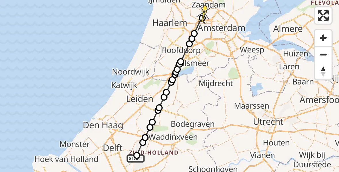 Routekaart van de vlucht: Lifeliner 1 naar Amsterdam Heliport, Julianastraat