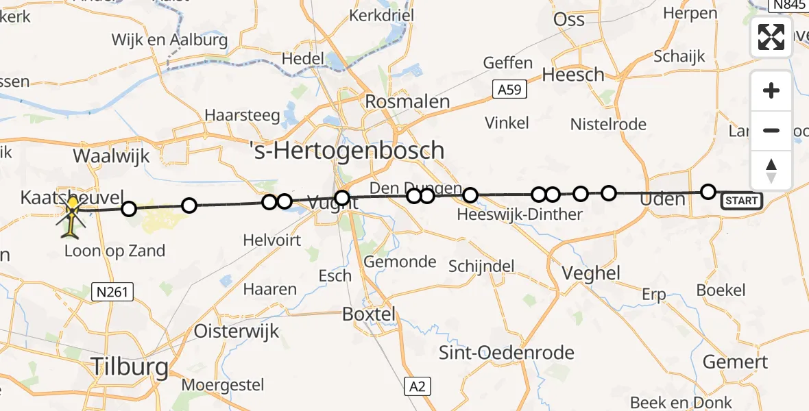 Routekaart van de vlucht: Lifeliner 3 naar Kaatsheuvel, Zeelandsedijk