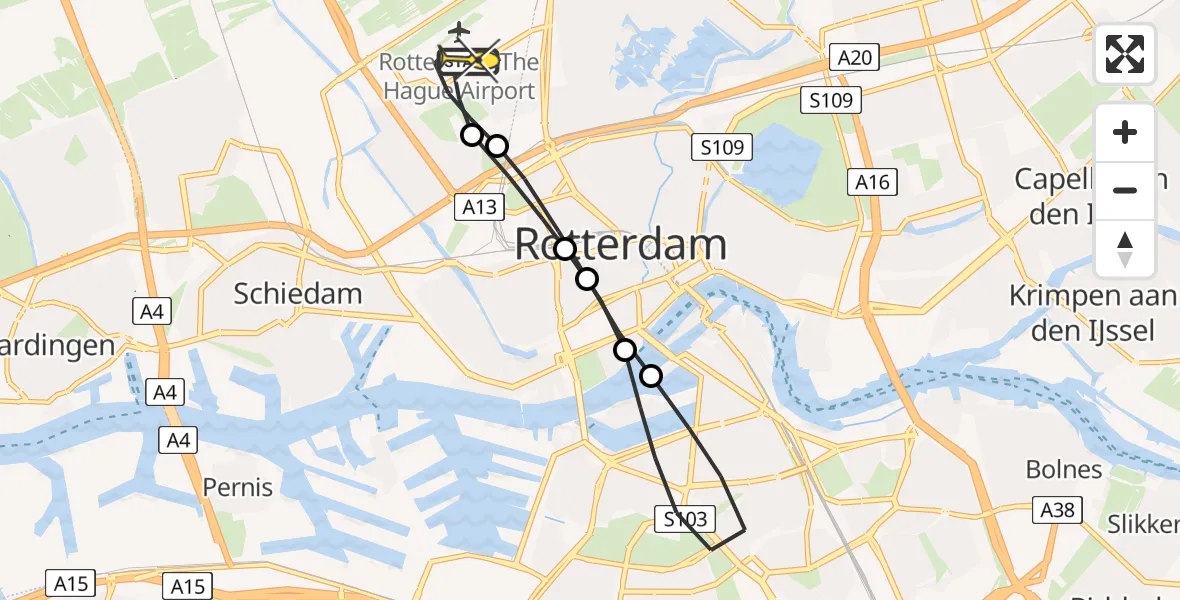 Routekaart van de vlucht: Lifeliner 2 naar Rotterdam The Hague Airport, Ypenburgstraat