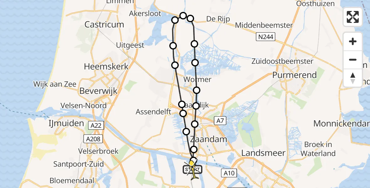 Routekaart van de vlucht: Lifeliner 1 naar Amsterdam Heliport, Hoofdtocht