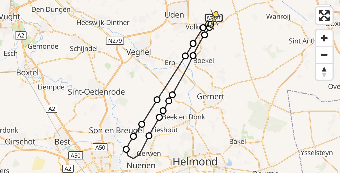 Routekaart van de vlucht: Lifeliner 3 naar Vliegbasis Volkel, Zeelandsedijk
