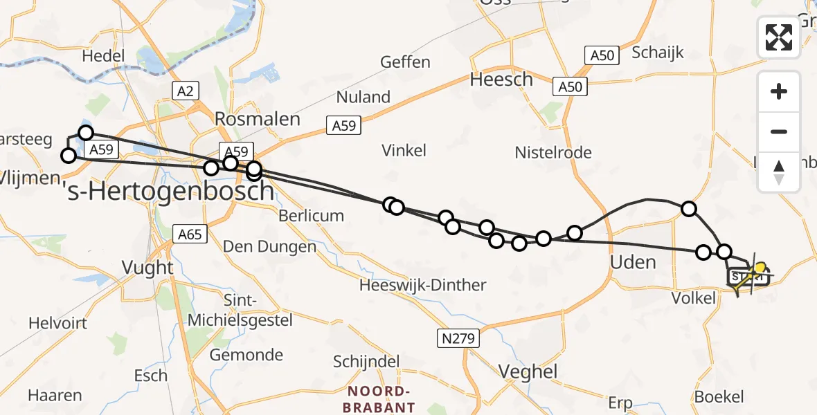 Routekaart van de vlucht: Lifeliner 3 naar Vliegbasis Volkel, Zeelandsedijk